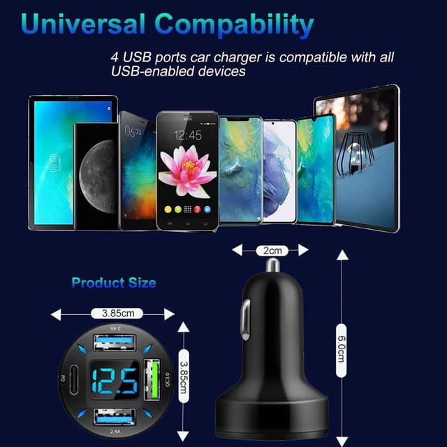 Thumbnail 6 de 4-Port USB C Auto Ladegerät 50W QC3.0 PD