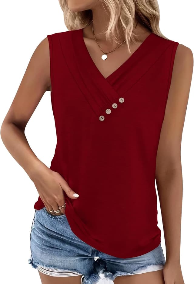 Thumbnail 6 de Sampeel Women’s Summer Button-Down V-Neck Tank Top (Sleeveless, Loose Fit)