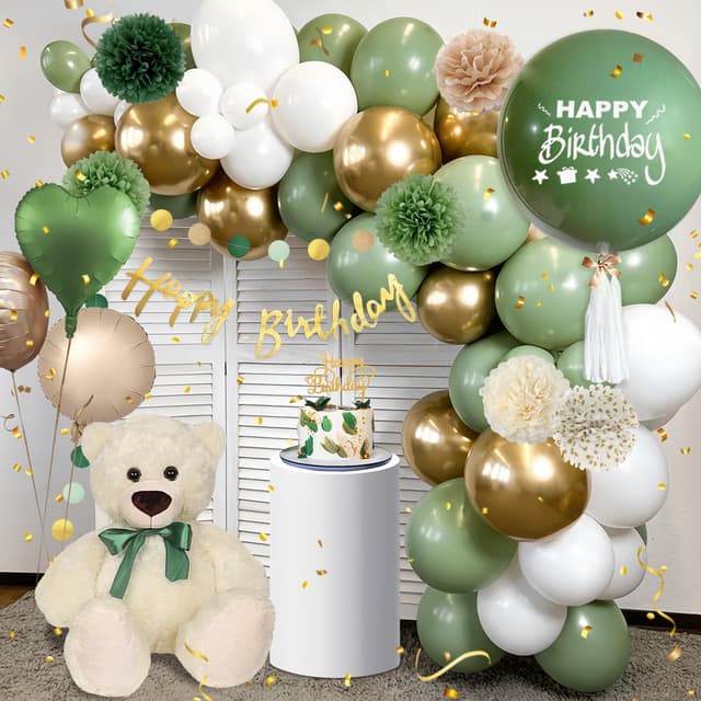 Thumbnail 2 de Decoration Anniversaire Vert sauge kit complet
