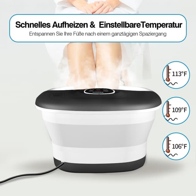 Detalle de Fußsprudelbad mit Massage & Heizfunktion (16 Shiatsu-Rollen) – faltbares Fußmassagegerät mit Fernbedienung und Timer