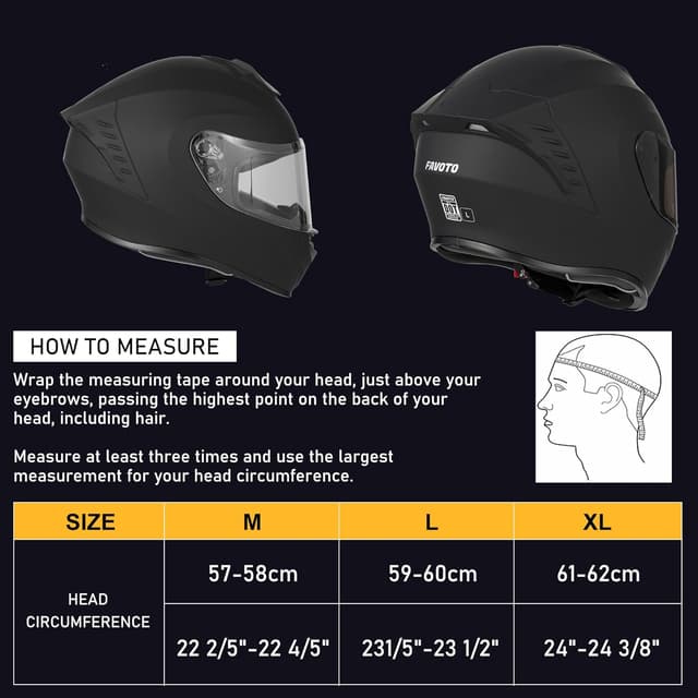 Detalle de Favoto Full Face Motorcycle Helmet with 2 Visors and Anti-Fog Film (DOT Approved), Matte Black, Size Large