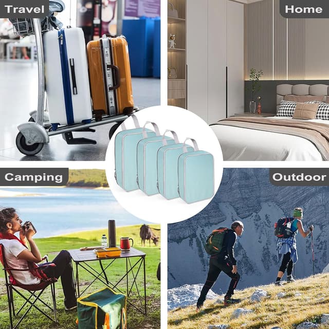 Detalle de WUFANC Set di 4 packing cubes compressori con doppia cerniera impermeabili (taglie S, M, L e XL)