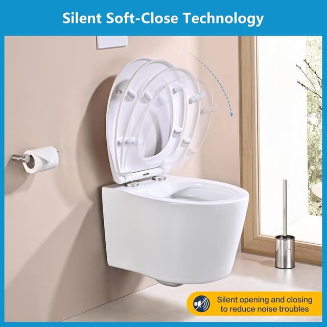 Detalle de YEAUPE PRO Toilettendeckel mit Absenkautomatik (Duroplast) inkl. Quick-Release, oval, 44,6 × 37,2 cm