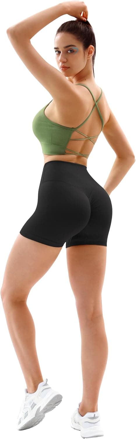 Detalle 1 de Vertvie Damen Gym Shorts mit V-Cross Stretch Push-Up – High Waist, nahtlos & Butt Scrunch Workout Shorts