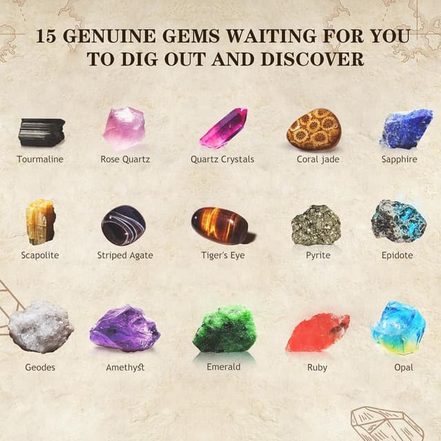 Detalle 1 de Greek Science „Mein erstes Mega“ Ausgrabungsset mit 15 echten Kristallen & Edelsteinen für Kinder