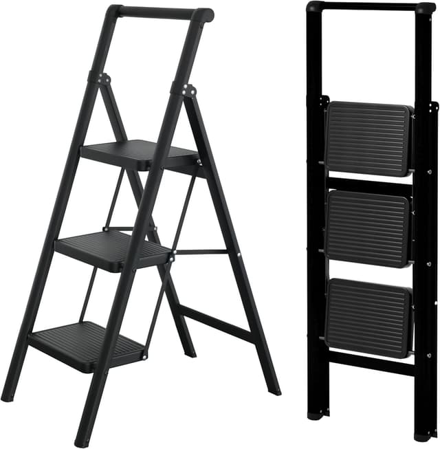 Imagen de UABA Escalera Plegable 3 Peldaños Negra en OfertitasTOP