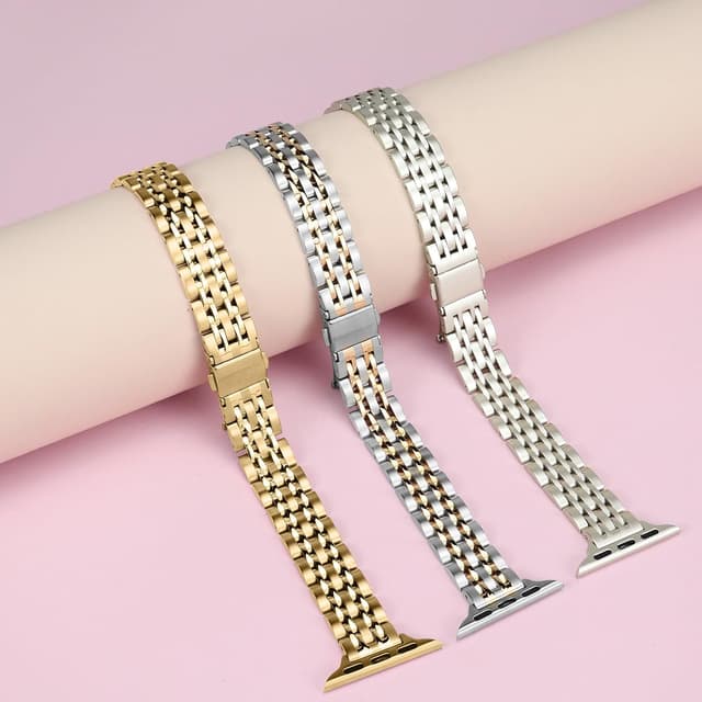 Thumbnail 6 de Anlinser slim metal strap for Apple Watch (49/46/45/44/42/41/40/38mm) – Silver Rose Gold