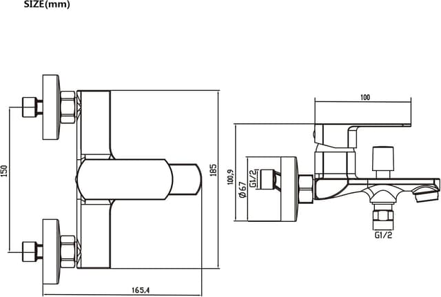 Detalle 2 de Kelleria miscelatore monocomando per vasca da bagno da parete in ottone cromato