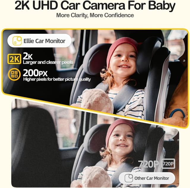 Detalle de Ellie Baby Pro Ellie Baby Car Monitor: 2K UHD backseat monitor with colour night vision & face tracking