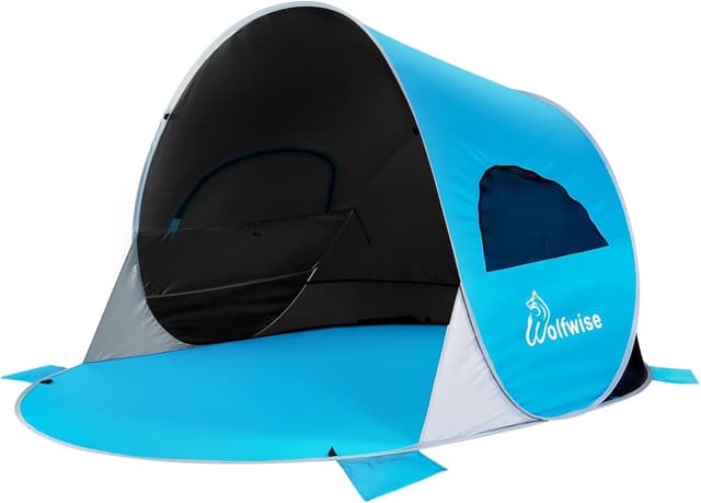 Detalle de Wolfwise Tenda pop-up istantanea per 3-4 persone UPF 50+ Spiaggia, riparo dal sole portatile 220x145x120 cm (Blu/Nero)
