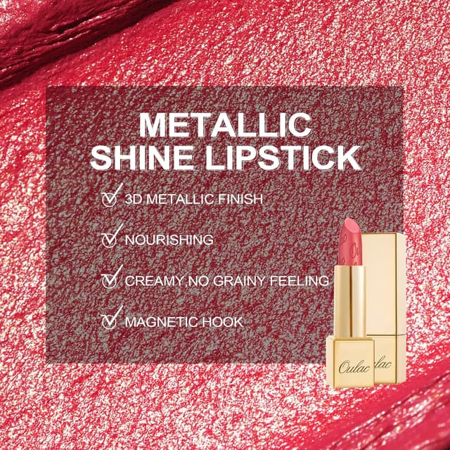 Detalle 2 de OULAC Lippenstift Metallic Glanz Finish Fuchsie Glitzer (Viva La Vida) – 3D-Glanz, cremig, vegan