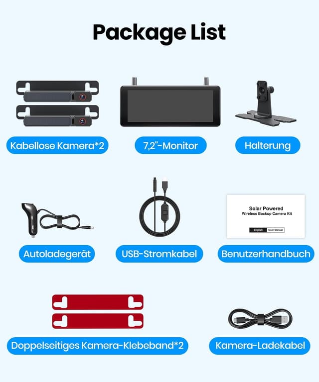 Thumbnail 6 de AUTO-VOX Dual Solar Rückfahrkamera Kabellos