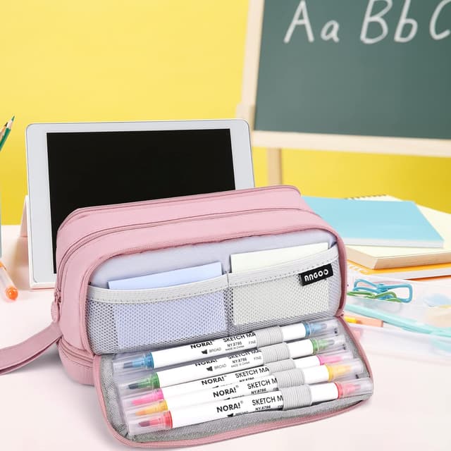 Thumbnail 6 de Howala Large Capacity Pencil Case with 4 Compartments (Pink) – canvas pen pouch for school and travel