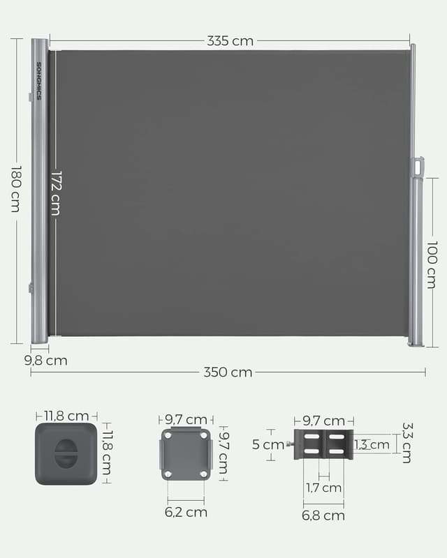 Detalle 2 de SONGMICS Alu-Seitenmarkise 180 x 350 cm