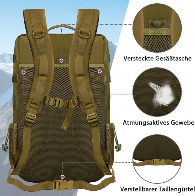 Detalle 2 de YOREPEK Tactical Rucksack 40 L Khaki
