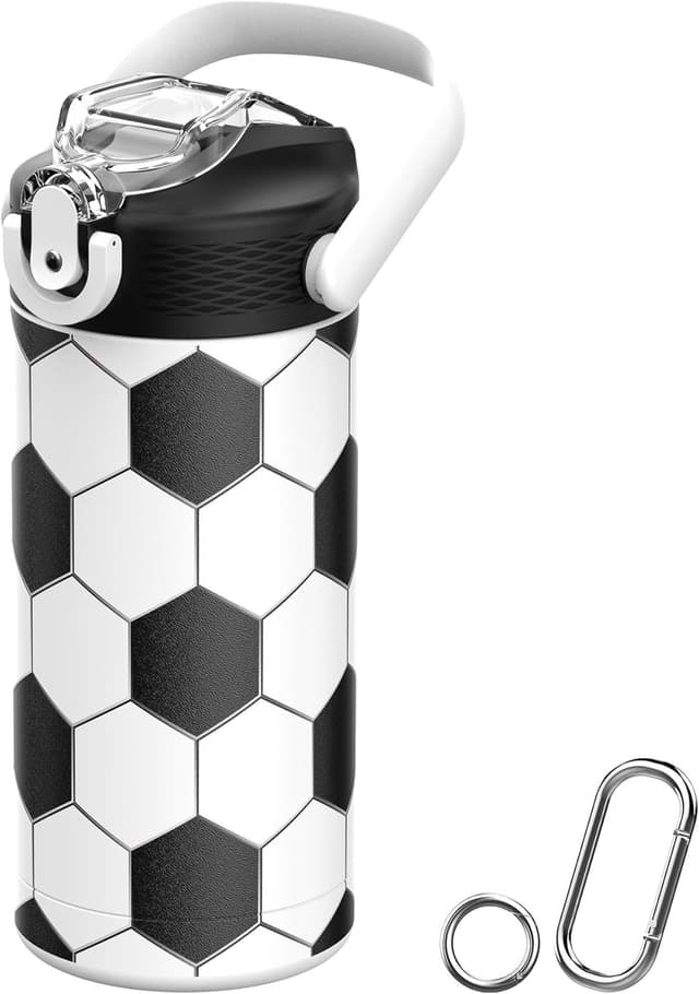 Detalle de MYFOREST 400ml Kids Insulated Water Bottle with Soft Sipper (Football) and Name Spot