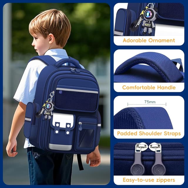 Detalle 2 de Amythe Cartable Garçons Primaire (CE2 à CM2) – Sac à dos 7 compartiments bleu avec bandes réfléchissantes