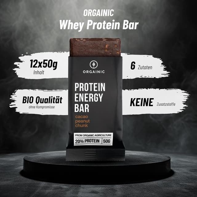 Detalle 2 de ORGAINIC Bio Protein Riegel Kakao & Peanut (12 x 50 g) – zertifiziert, ohne Süßungsmittel