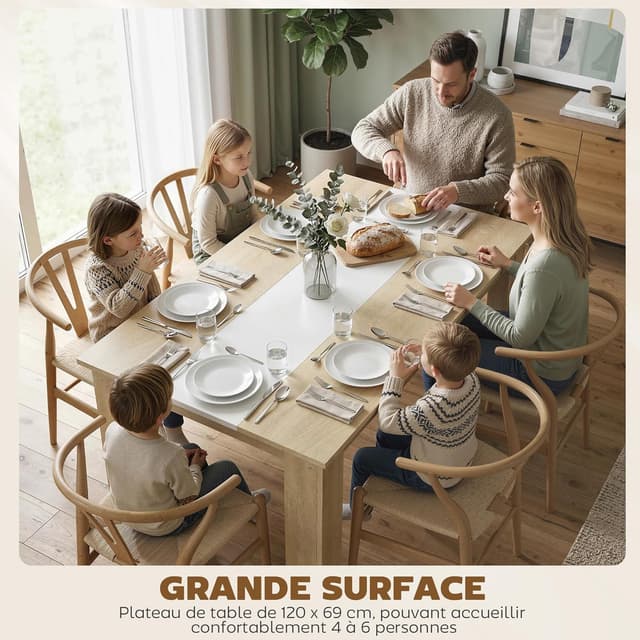 Detalle de HOMCOM Table à manger rectangulaire 120 x 69 x 75 cm (chêne et blanc) pour 4 à 6 personnes