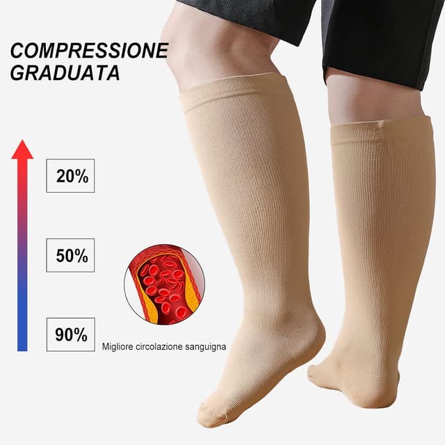 Detalle de Calze a compressione graduata da uomo e donna (2XL–7XL) per sport, viaggi e gravidanza – 1 paio