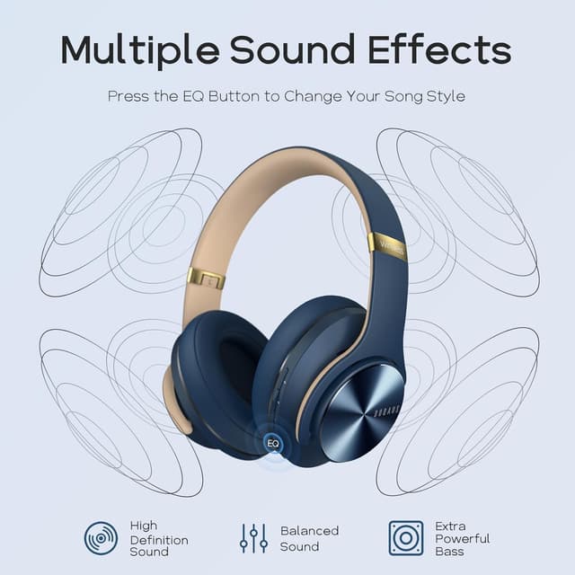 Detalle de DOQAUS Bluetooth Headphones Over Ear (Bluetooth 5.3, up to 90 hours, 3 EQ modes) — Navy Blue