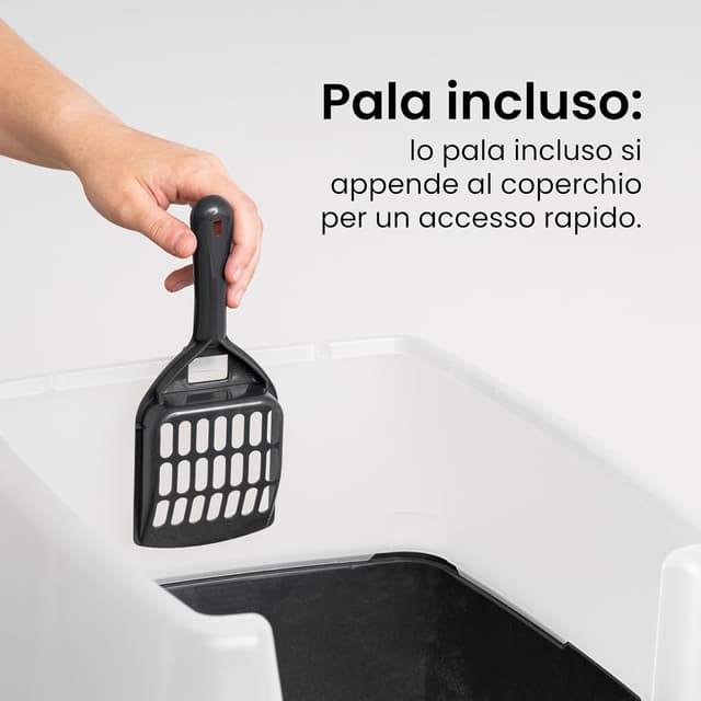 Detalle de Iris Ohyama CLH-12 vaschetta per lettiera con paletta, grigio, pareti rimovibili e tetto aperto