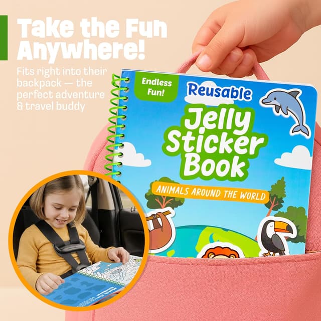 Detalle 1 de Reusable Sticker Book Animals 50 Jelly Stickers