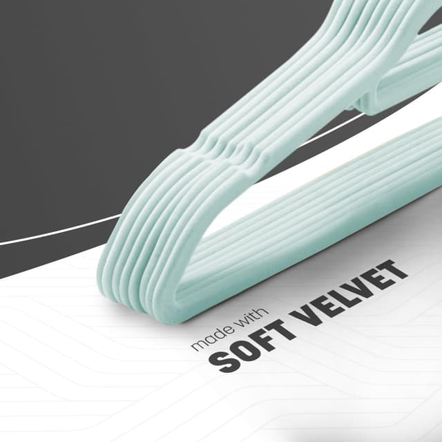 Detalle 2 de KEPLIN Velvet Hangers 30 Pack with Tie Bar and 360° Hook (Non-slip, Space-saving) – Mint Green