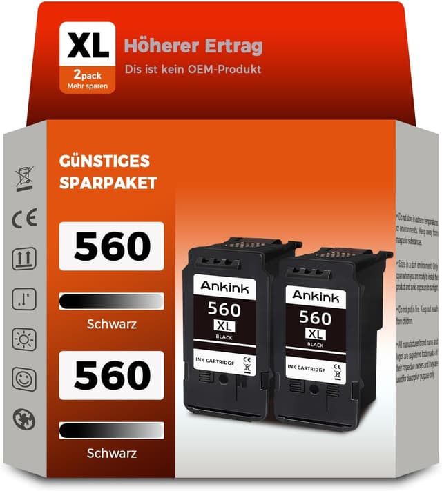 Detalle de ANKINK kompatible Tintenpatronen 560 XL schwarz (2er-Pack) für Canon TS-Serie