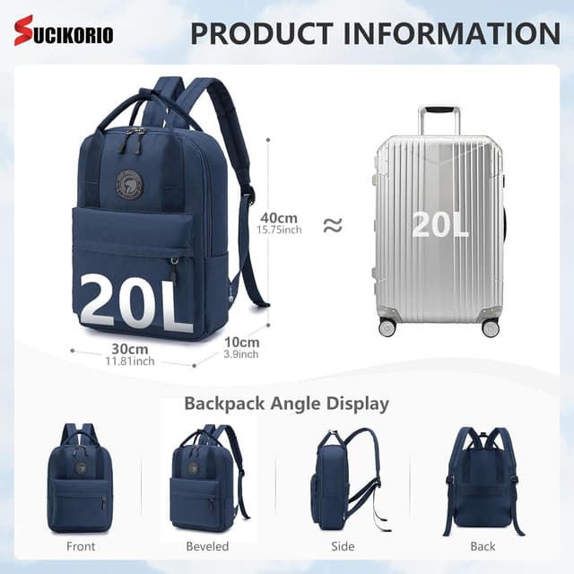 Detalle de SUCIKORIO zaino da viaggio 40x30x10 cm impermeabile Oxford con scomparto PC 14”