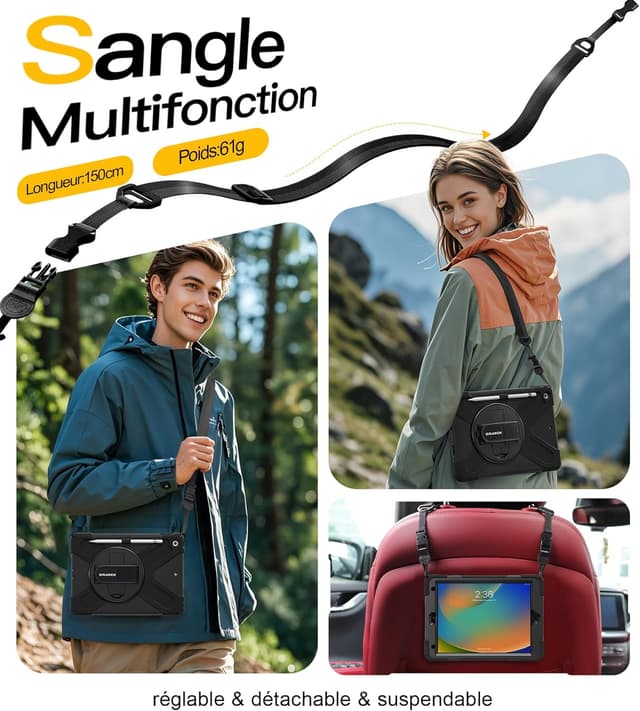 Detalle de Étui BRAECN pour iPad 9e/8e/7e génération (10,2 pouces) avec protection d’écran, support 360° et dragonne