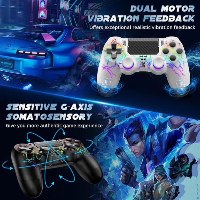 Detalle de Glitfix Wireless Controller for PS-4 (PS-4, Slim, Pro) and PC — Dual Vibration, 6-Axis, RGB LED