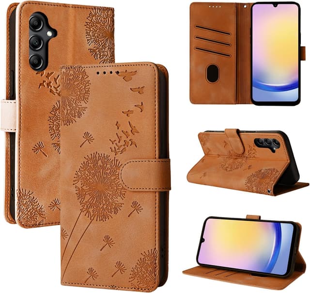 Detalle de Rostsant Handyhülle für Samsung Galaxy A25 5G mit Kartenfächern und Magnetverschluss (Löwenzahn, Violett)