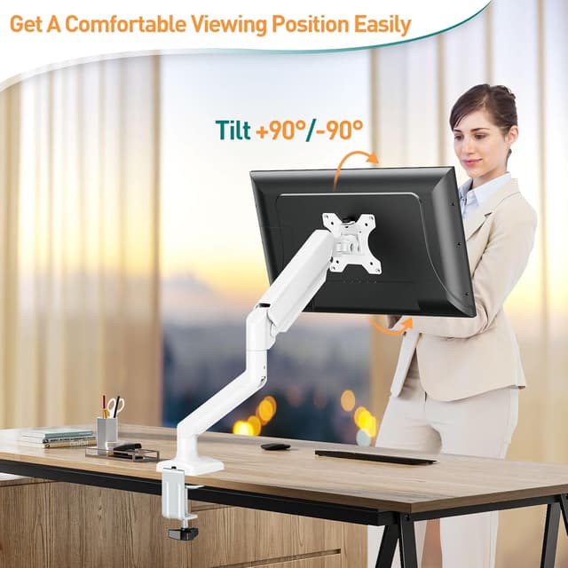 Detalle 2 de ELIVED EV004W Monitorhalterung für 13–32" (bis 9 kg) mit Gasfeder, VESA 75/100 und 3D-Bewegung – weiß