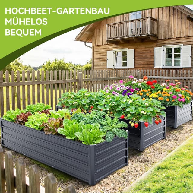 Thumbnail 6 de Ohuhu Metall Hochbeet (2er-Set) 240×90×45 cm – verzinktes Stahlblech, rostgeschützt & stabil, Anthrazit