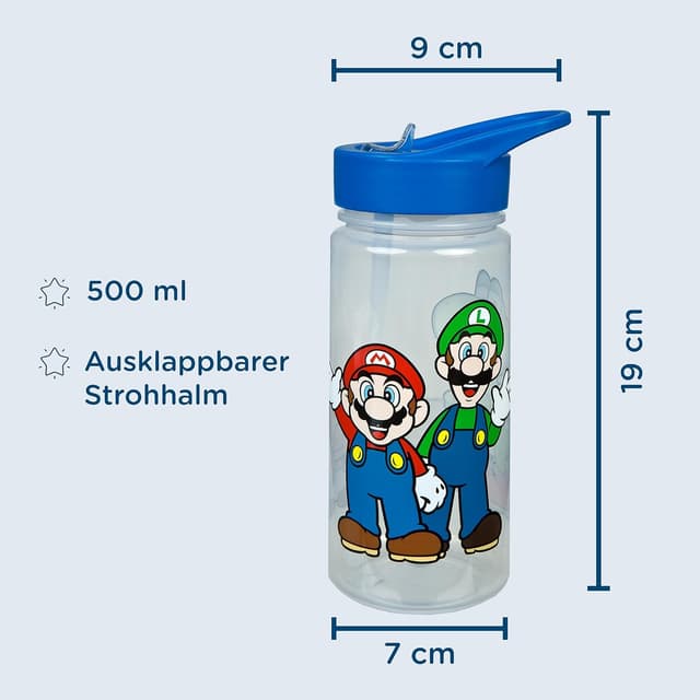 Detalle de Scooli Set stoviglie per bambini Super Mario (set pranzo + borraccia) in plastica BPA Free, dai 4 anni