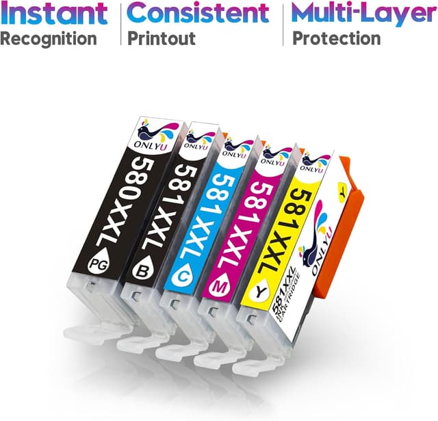 Detalle de ONLYU PGI-580XXL & CLI-581XXL compatible ink cartridges (5 pack) for Canon PIXMA TS/TSe/TX series