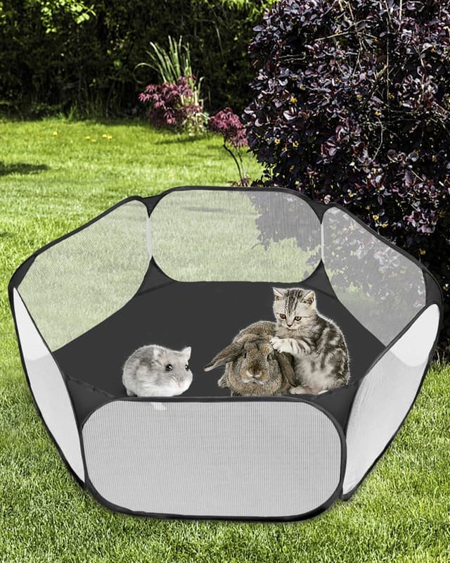 Detalle de MAIKEHIGH Small Animal Pet Playpen – pop-up foldable mesh exercise pen for hamsters, guinea pigs and more (Black)