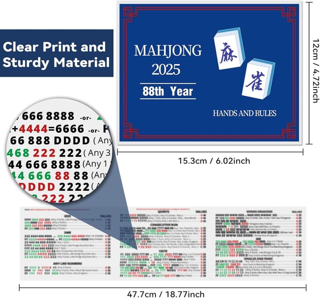 Detalle de MyCasily Mahjong Cards 2025 (4 Cards) — Large Print, Easy-to-Read & Foldable