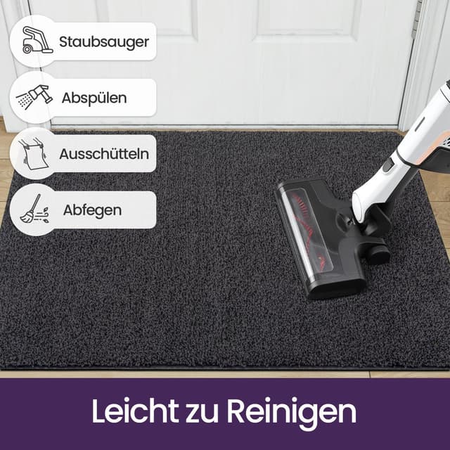 Detalle de DEXI Fußmatte Innen 90 x 150 cm – rutschfeste Schmutzfangmatte, maschinenwaschbar (Schwarz-grau)
