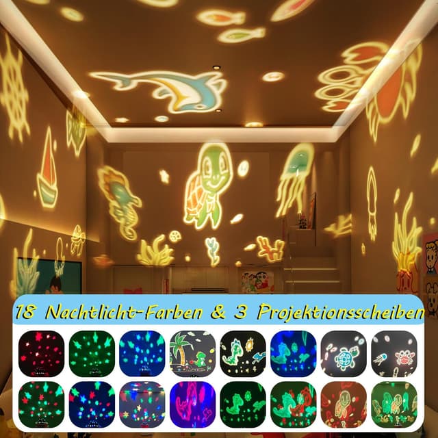 Detalle de JKGIFTS Kinder-Nachtlicht Dinosaurier & Sternenhimmel-Projektor (4-in-1) mit Fernbedienung