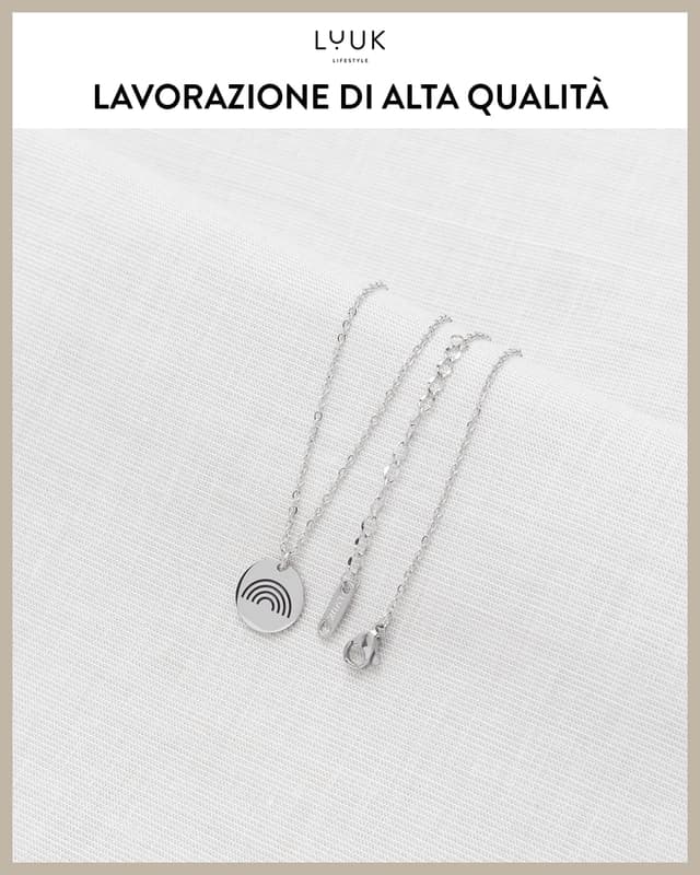 Detalle 2 de LUUK LIFESTYLE collana in acciaio con ciondolo arcobaleno e dedica HAPPINESS