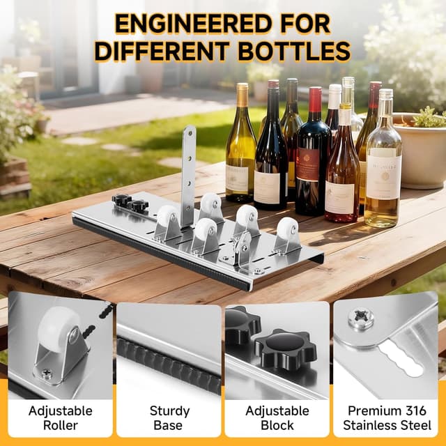 Detalle de Kalawen Glasschneider für Flaschen – Edelstahl-Bottle-Cutter Kit mit verstellbarem Rad