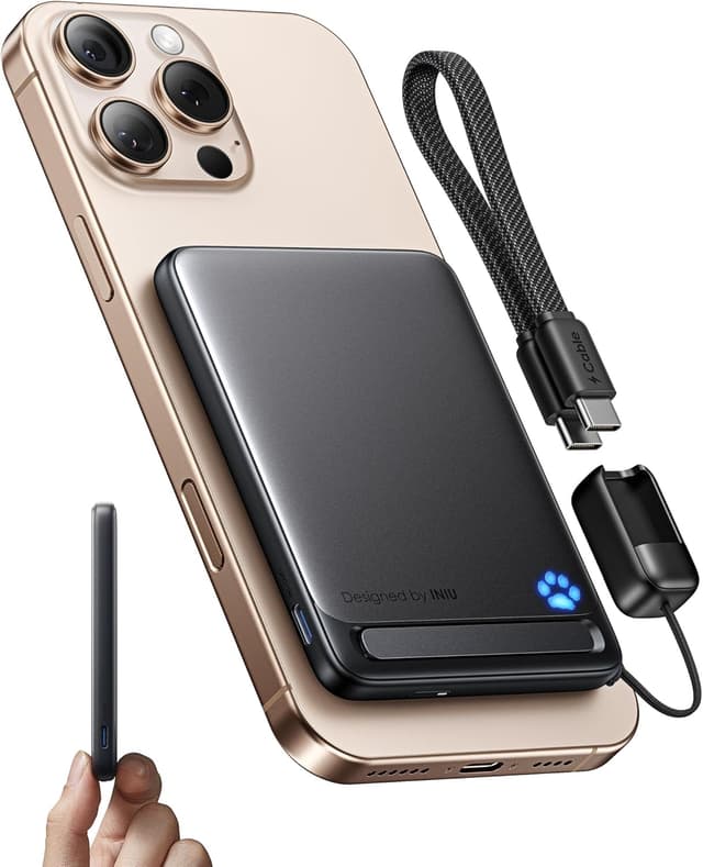 Detalle de INIU for MagSafe Power Bank (Qi2 Certified) Ultra Slim 5000mAh Magnetic Portable Charger