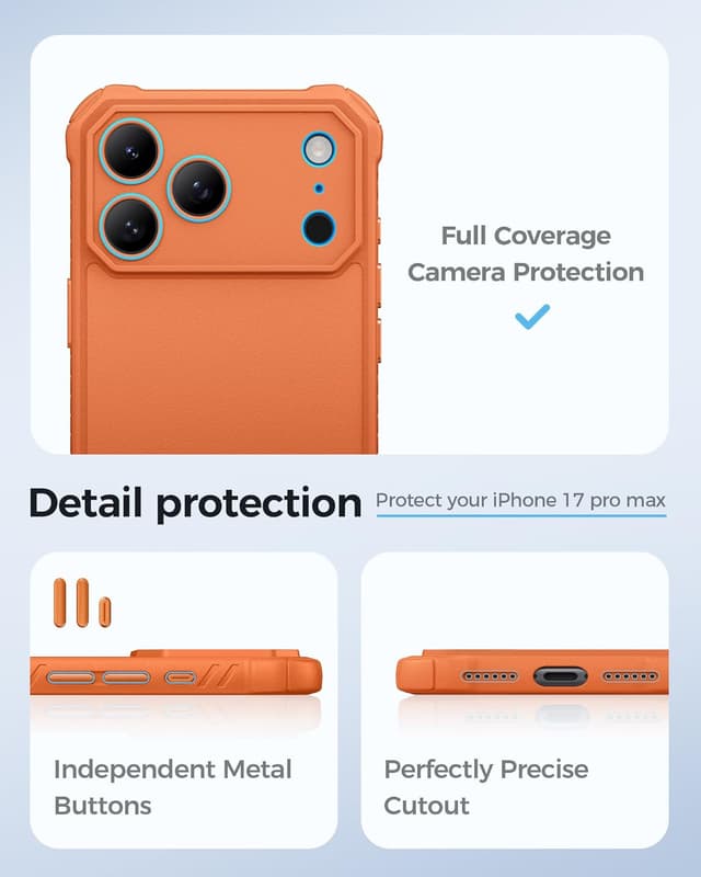 Detalle de ASAFCASE Magnetic iPhone 17 Pro Max Case with Built-in Stand & MagSafe Compatibility (Orange)