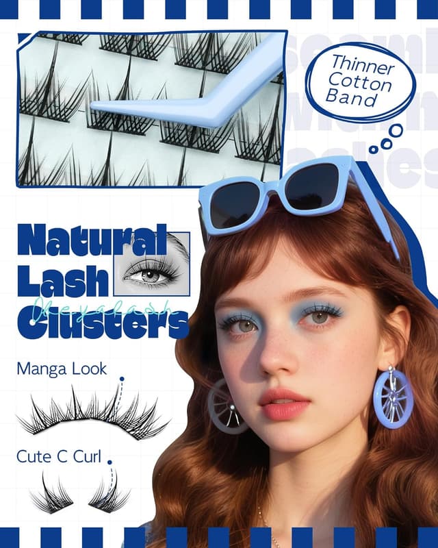 Detalle de Manga Lashes Wimpern-Extensions als Cluster (120 Stk.) – Spiky Anime Individual Eyelashes mit dünnem Band, 10–12 mm, Mix C-Curl (DIY)
