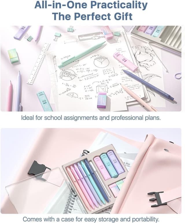 Detalle de Four Candies Mechanical Pencils 0.5mm (HB & 2B) with Pastel Eraser Set – 16-Count Pack in Case