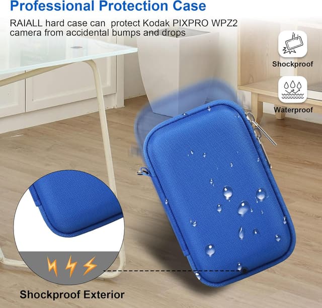 Detalle 2 de RAIALL Camera Case for Kodak PIXPRO WPZ2 rugged waterproof digital camera (Blue) with extra mesh pocket