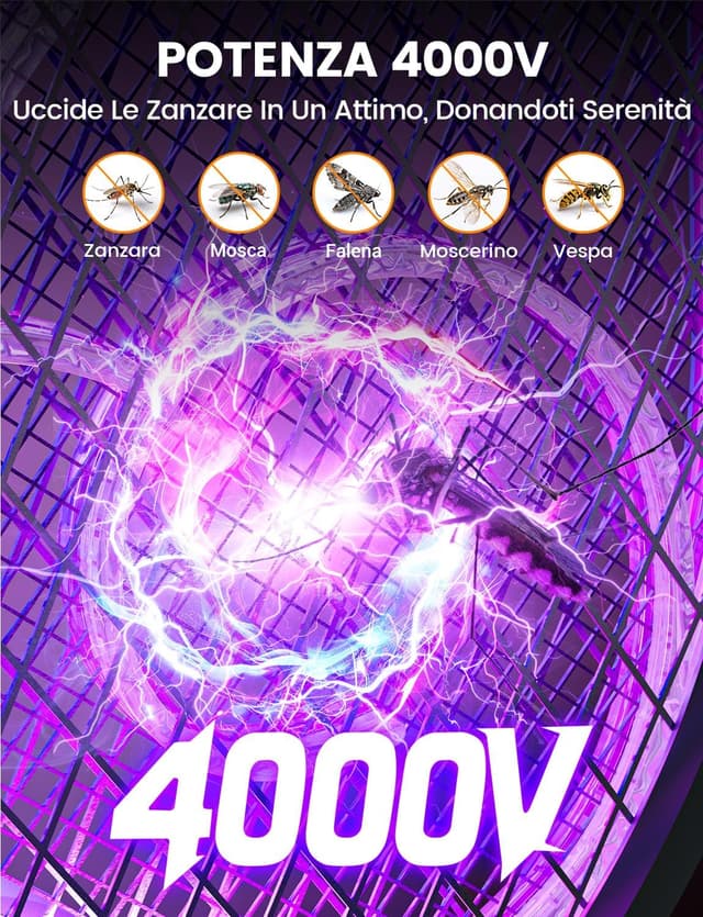 Detalle 2 de WOCVRYY Racchetta Zanzare Elettrica 4000V 1800mAh