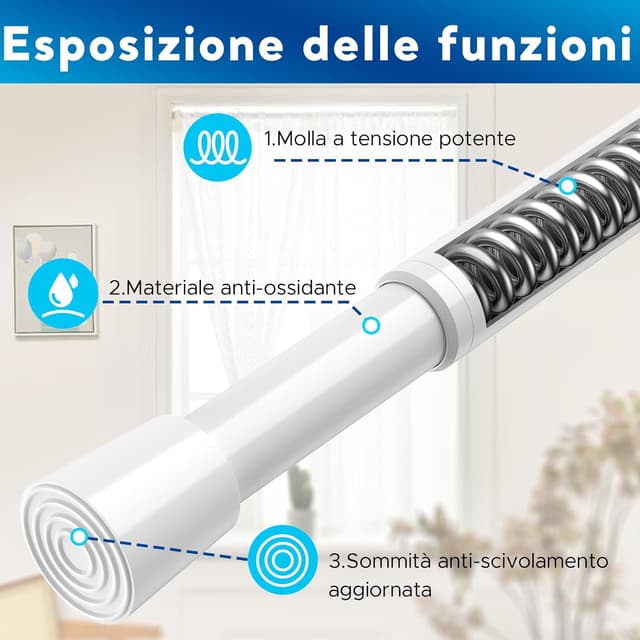 Detalle de BSYXLSX Bastoni a pressione estensibili per tende (2 pezzi) 70-100 cm, diametro 16 mm, bianco